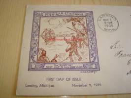 Michigan 100th Anniversary 1835-1935 Lancing USA ensipäiväkuori FDC