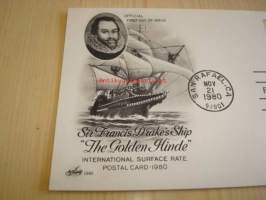 Merirosvo Sir Francis Drake The Golden Hinge 1980 USA ensipäiväkortti FDC