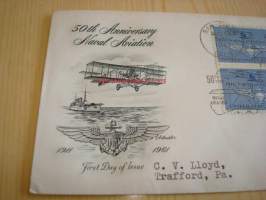 50th Anniversary Naval Aviation lentokone 1961 USA ensipäiväkuori FDC neljällä postimerkillä