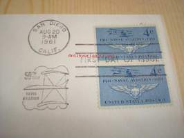 50th Anniversary Naval Aviation lentokone 1961 USA ensipäiväkuori FDC kahdella postimerkillä