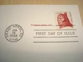 American Indian Chief intiaanipäällikkö Crazy Horse 1982 USA ensipäiväkortti FDC