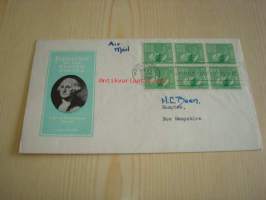 Presidentti George Washington 1938 USA ensipäiväkuori FDC kuudella postimerkillä