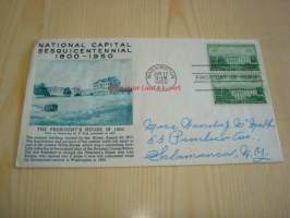 Ensimmäinen valkoinen talo 1800, Washington 1950 USA ensipäiväkuori FDC kahdella postimerkillä