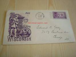 Wisconsin 1634-1934 USA ensipäiväkuori FDC harvinaisempi versio