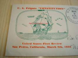 U.S. Frigate Constitution &quot;Old Ironsides&quot; 1933 USA kuori FDC U.S. Frigate Constitution leimalla ja Washingtonin postimerkillä