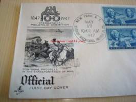 Postimerkki 100-vuotta 1847-1947 USA ensipäiväkuori FDC neljällä postimerkillä