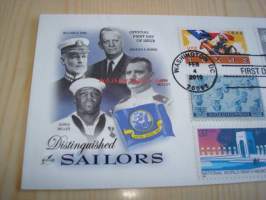Distinguished Sailors Doris Miller 2010 USA ensipäiväkuori FDC kuudella postimerkillä mm. Purple Heart, vuoden 1945 Navy ja vuoden 1946 2. maailmansodan