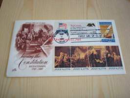 Signing the Constitution 1787-1987 USA ensipäiväkuori FDC seitsemällä erilaisella postimerkillä