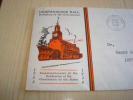 Independence Hall 1938 Philadelphia USA ensipäiväkuori FDC