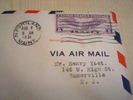 Portland Maine First Flight Air Mail Route 1931 USA ensipäiväkuori FDC