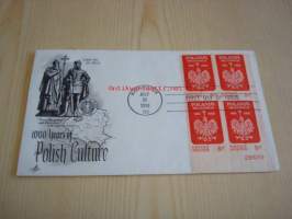 1 000 Years of Polish Culture 1966 USA ensipäiväkuori FDC neljällä postimerkillä