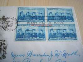 Honoring Women in Armed Service 1952 USA ensipäiväkuori FDC neljällä postimerkillä