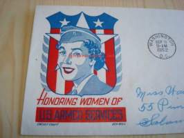Honoring Women in Armed Service 1952 USA ensipäiväkuori FDC kahdella postimerkillä