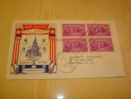 U.S. Constitution 1937 USA ensipäiväkuori neljällä postimerkillä