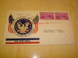 U.S. Constitution 1937 USA ensipäiväkuori kahdella postimerkillä