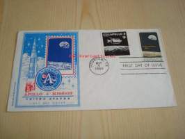 Apollo 8 Mission 1969 USA ensipäiväkuori FDC kahdella erilaisella postimerkillä