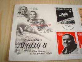 Apollo 8 NASA Local Post 1969 USA ensipäiväkuori FDC kuudella erilaisella postimerkillä, harvinaisempi versio