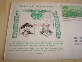 Naval Heroes Jones ja Barry 1936 USA ensipäiväkuori FDC kolmella postimerkillä