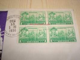 Navy Heroes Jones Ja Barry 1936 USA ensipäiväkuori FDC neljällä postimerkillä