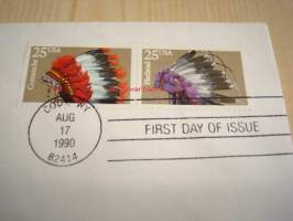 American Indian Cheyenne &amp; Flathead 1990 USA ensipäiväkuori FDC