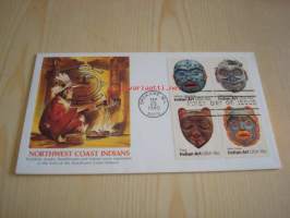Northwest Coast Indians 1980 USA ensipäiväkuori FDC neljällä erilaisella postimerkillä
