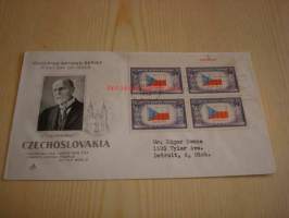 2. maailmansodan miehitetyt valtiot: Tsekkoslovakia, 1943 USA ensipäiväkuori, WWII, Overrun Country, neljällä postimerkillä