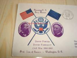 Honoring U.S. Navy Heroes, Porter &amp; Farragut, sisällisota, 1937, USA ensipäiväkuori, harvinaisempi versio.