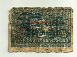 Saksa Bank Deutscher Länder  5 Pfennig 1948  - seteli