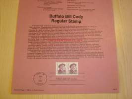 Buffalo Bill, Souvenir Page, kahdella postimerkillä ja ensipäiväleimalla, 1988, USA.