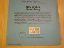 New Sweden, Delaware, Souvenir Page, postimerkillä ja ensipäiväleimalla, 1988, USA.