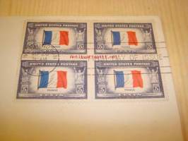 2. maailmansodan miehitetyt valtiot: Ranska, 1943 USA ensipäiväkuori, WWII, Overrun Country, neljällä postimerkillä