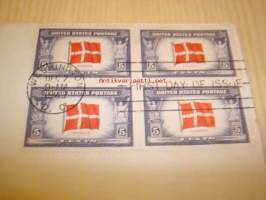 2. maailmansodan miehitetyt valtiot: Tanska, 1943 USA ensipäiväkuori, WWII, Overrun Country, neljällä postimerkillä