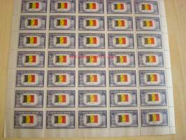 2. maailmansota, miehitetyt valtiot: Belgia, täysi 50 postimerkin arkki vuodelta 1943, USA, WWII, Overrun Country.