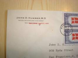 2. maailmansodan miehitetyt valtiot: Tanska, 1943 USA ensipäiväkuori, WWII, Overrun Country, neljällä postimerkillä.