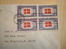 2. maailmansodan miehitetyt valtiot: Tanska, 1943 USA ensipäiväkuori, WWII, Overrun Country, neljällä postimerkillä.