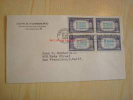 2. maailmansodan miehitetyt valtiot: Kreikka, 1943 USA ensipäiväkuori, WWII, Overrun Country, neljällä postimerkillä.