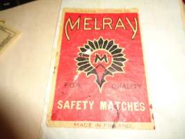 Tulitikkuetiketti Melray safety matches (iso etiketti 6,5 x 9 cm)
