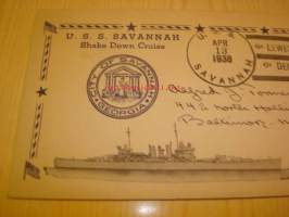 U.S.S. Savannah, 2. maailmansota, WWII, 1938, USA, ensipäiväkuori, FDC.