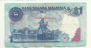 Malesia  1 Ringgit 1986-89  -   seteli  ilman turvalankaa / Malesia on valtio Kaakkois-Aasiassa. Sen pääkaupunki on Kuala Lumpur. Malesian väkiluku
