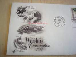 Wildlife Conservation, alligaattori, 1971, USA, ensipäiväkuori, FDC, 4 erilaista postimerkkiä. Katso myös muut kohteeni, mm. noin 1 200 erilaista amerikkalaista