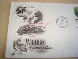 Wildlife Conservation, taimen, 1971, USA, ensipäiväkuori, FDC, 4 erilaista postimerkkiä. Katso myös muut kohteeni, mm. noin 1 200 erilaista amerikkalaista