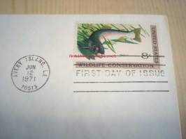 Wildlife Conservation, taimen, 1971, USA, ensipäiväkuori, FDC, 4 erilaista postimerkkiä. Katso myös muut kohteeni, mm. noin 1 200 erilaista amerikkalaista