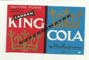 Lahden King Cola Sokeroitamaton -  juomaetiketti