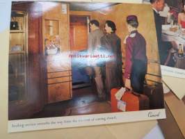 Cunard -picture folder -jälkimarkkinointiin kuulunut kansio, joka lähetettiin asiakkaalle matkan jälkeen, sisältää kuvia yhtiön laivoista
