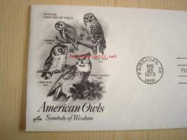 American Owls, Symbols of Wisdom, pöllö, 1978, USA, ensipäiväkuori, FDC. Katso myös muut kohteeni, mm. noin 1 200 erilaista amerikkalaista ensipäiväkuorta
