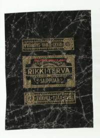 Rikki-Terva Saippuaa   tuote-etiketti  painettu Björkellin kivipainossa 1900-luvun alku