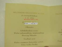 Helsingin Graafisen Klubin 25-vuotisjuhlakokous 4.11.1950 -ohjelmakortti
