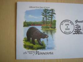 Mustakarhu, Black Bear, Minnesota, 2002, USA, ensipäiväkuori, FDC. Katso myös muut kohteeni, mm. noin 1 200 erilaista amerikkalaista ensipäiväkuorta