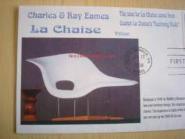 Charles &amp; Ray Eames, La Chaise, 2008, USA, ensipäiväkuori, FDC. Katso myös muut kohteeni, mm. noin 1 200 erilaista amerikkalaista ensipäiväkuorta 1920-luvulta