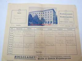 Weilin &amp; Göös Kirjakauppa (Jyväskylä?) - lukujärjestys 1935-36 -school timetable